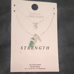 Silver and Green Necklace Set